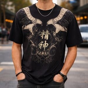 KEY CLOSET Mens Falcon Graphic Print Tee In Black/Tan Size XXL